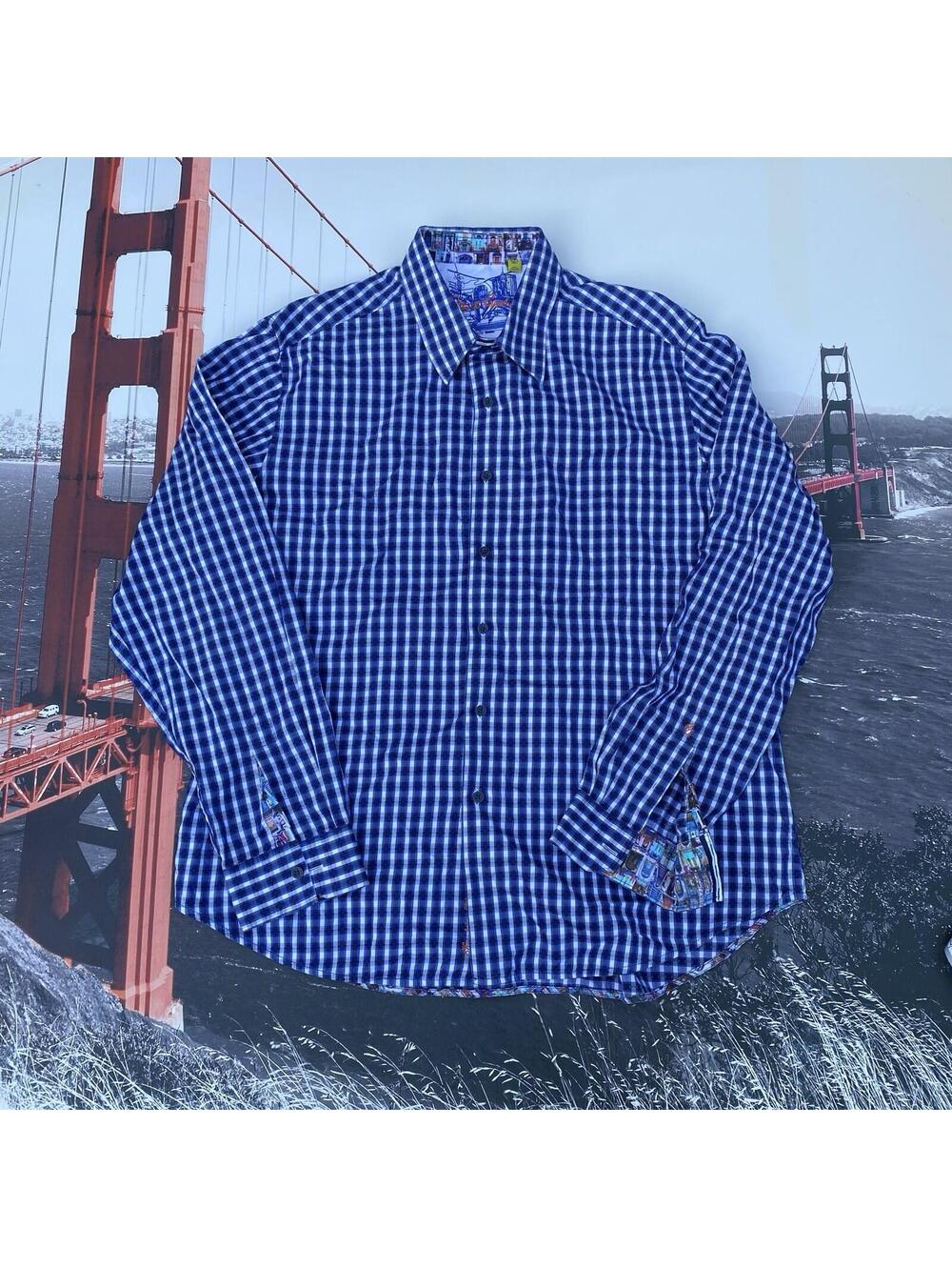 Robert Graham Long Sleeve Shirt Size 2XL Blue Plaid Button Classic Fit Flip Cuff
